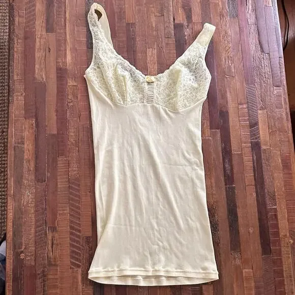 Vintage Yellow Lace Tank/Camisole, Slip Top, Stretchy - Mid Century - Picture 2 of 7